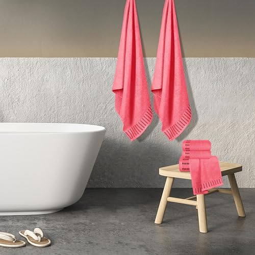 BELIZZI HOME Ultra Soft 6 Pack Cotton Towel Set, Contains 2 Bath Towels 28x55 inch, 2 Hand Towels 16x24 inch & 2 Wash Cloths 12x12 inch, Ideal Everyday use, Compact & Lightweight - Coral Orange