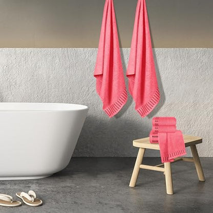 BELIZZI HOME Ultra Soft 6 Pack Cotton Towel Set, Contains 2 Bath Towels 28x55 inch, 2 Hand Towels 16x24 inch & 2 Wash Cloths 12x12 inch, Ideal Everyday use, Compact & Lightweight - Coral Orange