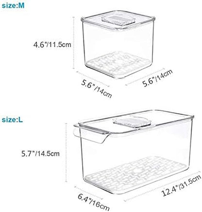 Slideep Fridge Produce Saver Food Storage Bin Containers, Stackable Refrigerator Freezer Organizer Bins with Removable Drain Tray, Fridge Fresh Keeper for Veggie, Berry, Fruits, Vegetables 6 Pack