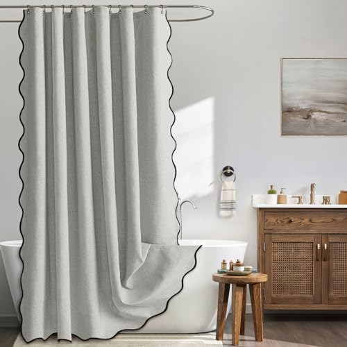 MIULEE 72"x84" Extra Long Scalloped Linen Shower Curtain Light Grey