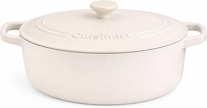 Cuisinart Chef's Classic Enameled Cast Iron Dutch Oven with Lid, Porcelain Enameled Interior, Oven Safe, Induction Compatible, 7-Quart, Oval, Matte Snow White