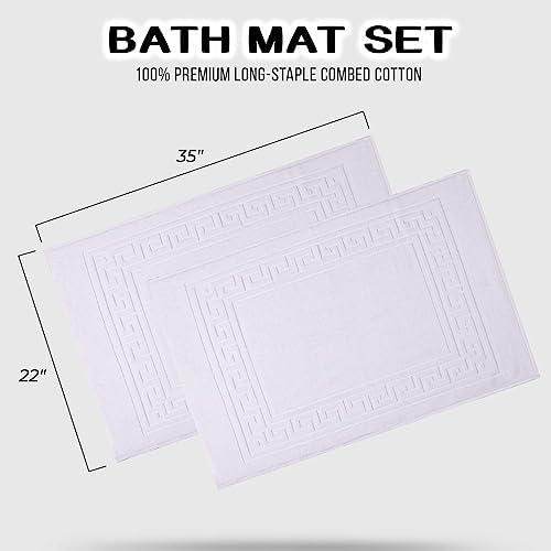 Superior Heavyweight Cotton Bath Mats, Bath Rugs For Bathroom Accessories, Washable Rug For Shower, Bath, Toilet, Modern Decor, No Backing, Luxury Hotel And Spa Quality, Set of 2, 22" x 35", White
