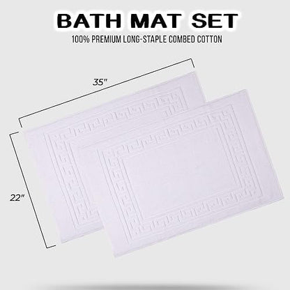 Superior Heavyweight Cotton Bath Mats, Bath Rugs For Bathroom Accessories, Washable Rug For Shower, Bath, Toilet, Modern Decor, No Backing, Luxury Hotel And Spa Quality, Set of 2, 22" x 35", White