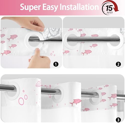 No Hook Shower Curtain and Liner Set, Pink Beach Coastal 71x84