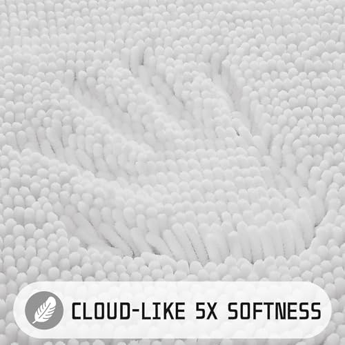 Yimobra Washable Bathroom Rugs, Super Soft & Absorbent Chenille Bath Mat for Floor & Carpet, Quick Dry Non Slip Bath Mat for Tub Shower, 24" x 17",White