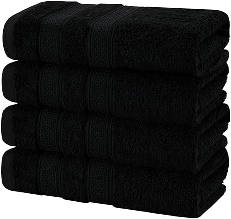 American Soft Linen Salem 100% Cotton Turkish 4 Piece Hand Towels for Bathroom, 600 GSM Soft Absorbent Quickdry Hand Face Towel Set, Black