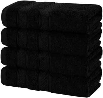 American Soft Linen Salem 100% Cotton Turkish 4 Piece Hand Towels for Bathroom, 600 GSM Soft Absorbent Quickdry Hand Face Towel Set, Black