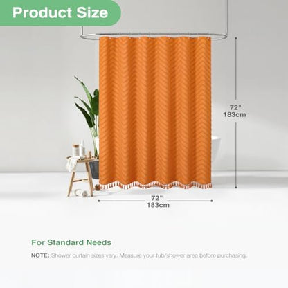 Dynamene Boho Farmhouse Shower Curtain Tufted Chevron 72"x72" Burnt Orange