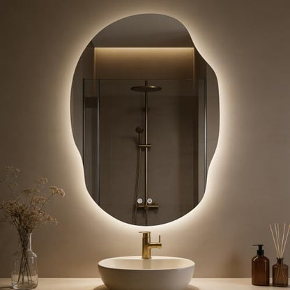 WallBeyond Backlit LED Bathroom Vanity Mirror with Lights, Irregular Asymmetrical Design,45" H x 32" W, Anti-Fog, Dimmable 3 Color Lighting, Memory, Hardwired Mount, Supports Horizontal & Vertical