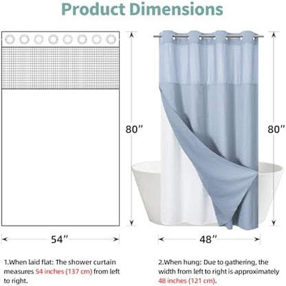 No Hook Waffle Shower Curtain with Snap-in Liner, 54x80 Inch, Frost Blue