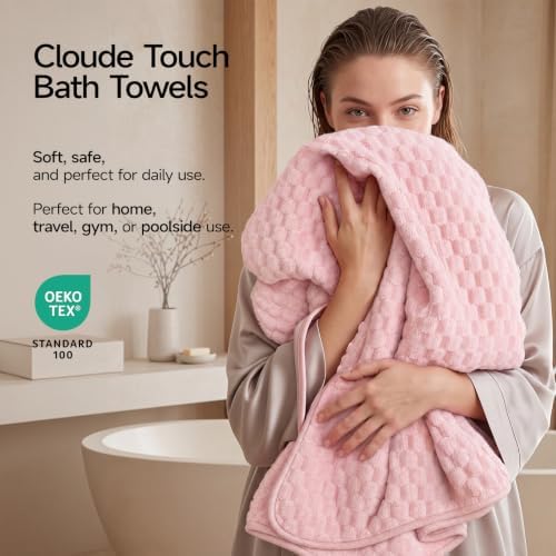 REDKISS Pink Microfiber Bath Towels Lagre, 30"x60" Super Absorbent Towels