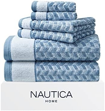 Nautica - Cotton Bath Towel Set with Hand Towels & Washcloths, 6-Piece Set