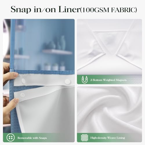 Dynamene Moonlight Blue Hook Free Waffle Shower Curtain & Snap Liner,72x75