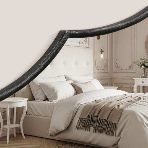 Besdomus Black Scalloped Wall Mirror: 47"x31" Large Wooden Fireplace Mirror