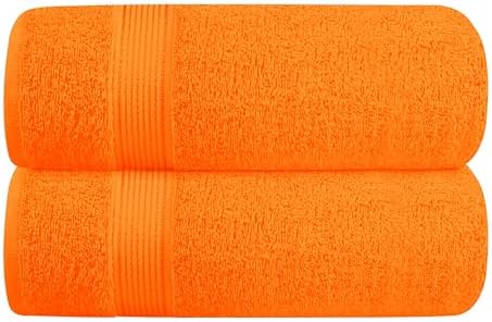 Belizzi Home Cotton 2 Pack Oversized Bath Towel Set 28x55 inches, Large Bath Towels, Ultra Absorbant Compact Quickdry & Lightweight Towel, Ideal for Gym Travel Camp Pool - Orange