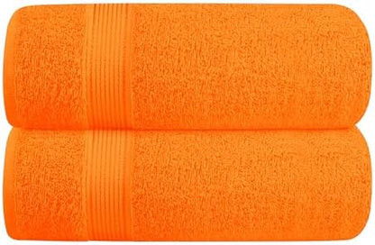 Belizzi Home Cotton 2 Pack Oversized Bath Towel Set 28x55 inches, Large Bath Towels, Ultra Absorbant Compact Quickdry & Lightweight Towel, Ideal for Gym Travel Camp Pool - Orange