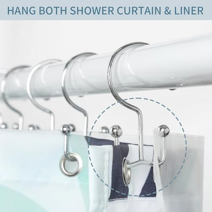 24 Pcs Shower Curtain Hooks, Goowin Shower Curtain Rings, Durable Silver Shower Curtain Hooks Rust Proof, Shower Rings for Curtain, Double Glide Shower Hooks for Shower Curtain Rods, Chrome