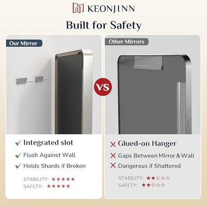 Keonjinn 28 x 36 Inch Brushed Nickel Bathroom Mirror, Tempered Glass
