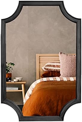 WallBeyond 20" x 30" Full Scalloped Corners Arch Rectangle Wall Mirror with Wood Frame for Entryway, Living Room or Bedroom Home Decor - Light Woodgrain [20" x 30" Black]