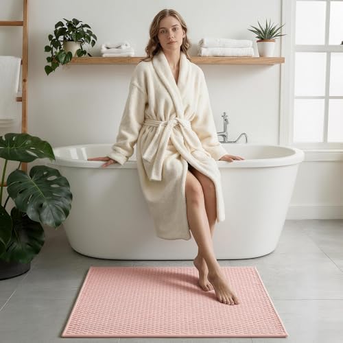 Triohero Bathroom Runner Rugs, Long Bath Mat Runner Washable Thin Quick Dry Low Pile Bathroom Runner Rugs Non Slip, Pink 24"x70"