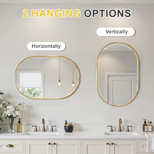 Oval Bathroom Mirror for Wall, 20"x30" Gold Bathroom Vanity Mirror