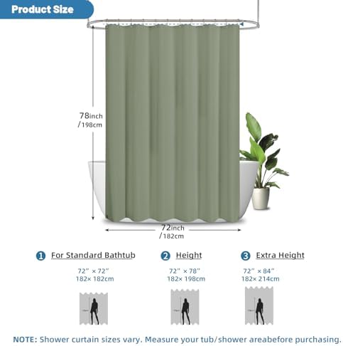 2-in-1 Waterproof Fabric Shower Curtain - No Separate Liner Needed, Hotel-Style Waffle Weave, Effortless Cleaning & Washable Bathroom Shower Curtain Set,72Wx78H,SageGreen
