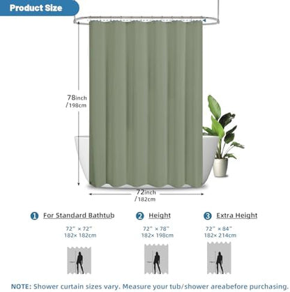 2-in-1 Waterproof Fabric Shower Curtain - No Separate Liner Needed, Hotel-Style Waffle Weave, Effortless Cleaning & Washable Bathroom Shower Curtain Set,72Wx78H,SageGreen