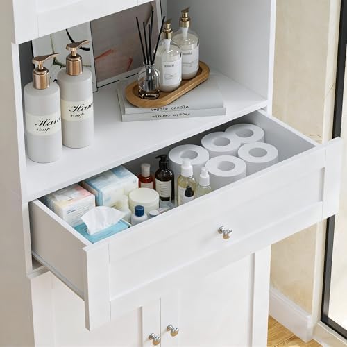HIFIT Tall Bathroom Storage Cabinet with Drawer, Modern Linen Cabinet,White