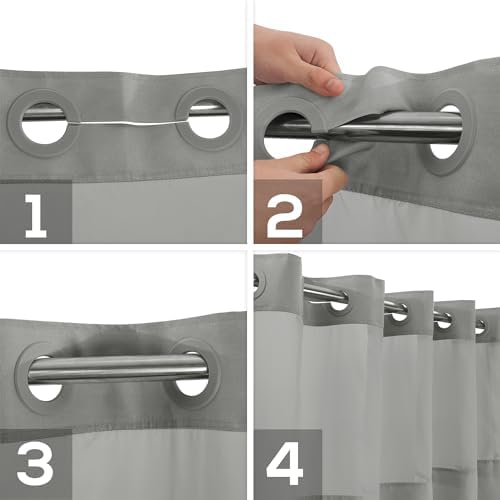River Dream No Hook Shower Curtain with Snap-in Liner Set, Dark Gray, 71x74