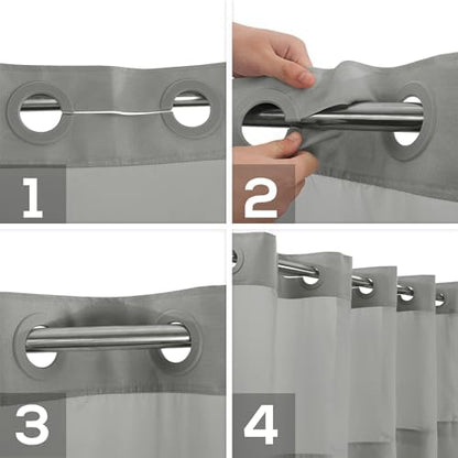 River Dream No Hook Shower Curtain with Snap-in Liner Set, Dark Gray, 71x74