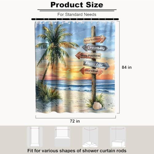 Beach Ocean Luxury Shower Curtain Aesthetic Palm Tree Funky Art Scenic