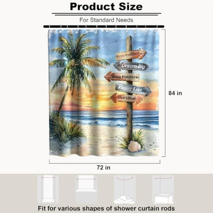 Beach Ocean Luxury Shower Curtain Aesthetic Palm Tree Funky Art Scenic