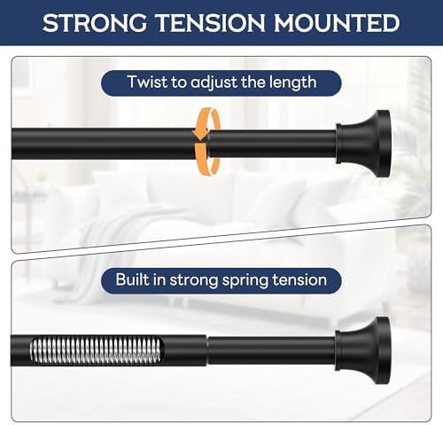 STARLATTA Adjustable Shower Curtain Rod 31-104 Inch, Never Rust Stainless Steel Black Tension Rod, 1" Heavy Duty No-Drill for Bathroom, Kitchen & Closet