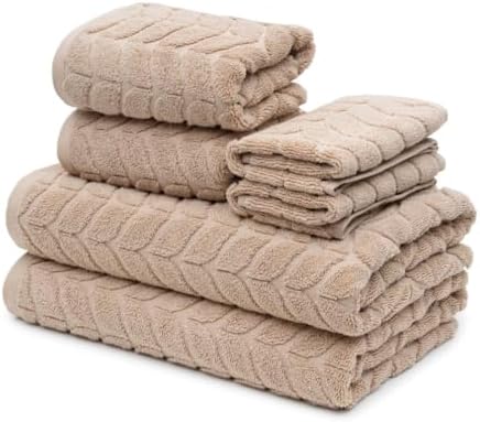 BAGNO MILANO Turkish Cotton Bath Towels, Hand Towels - Soft Plush Jacquard Collection - Highly Absorbent Towel Set (Sand Beige, Bath Sheet 35x70)