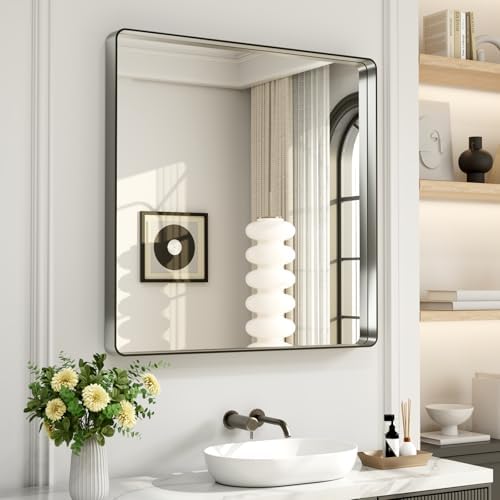 LOAAO 38X38 Inch Brushed Nickel Bathroom Mirror