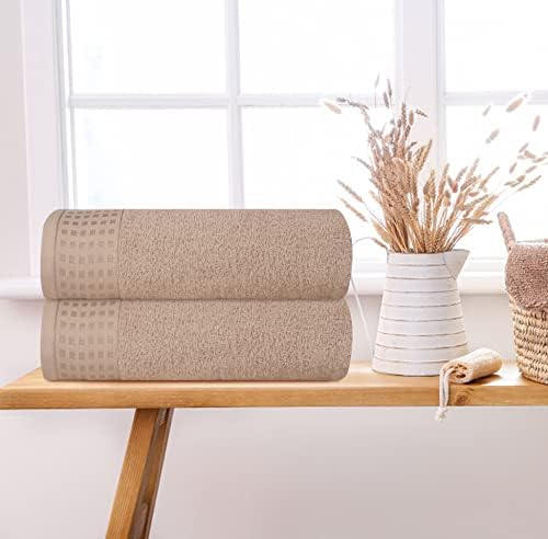 GLAMBURG 100% Cotton 2 Pack Oversized Bath Towel Set 28x55 Inches, Ultra Soft Highly Absorbant Compact Quickdry & Lightweight Large Bath Towels, Ideal for Gym Travel Camp Pool - Tan