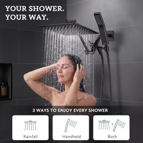G-Promise All Metal 8" Rain Shower Head with Handheld for Bathroom Upgrade