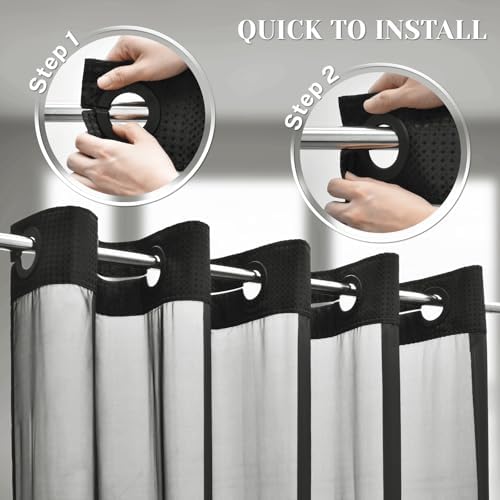 SORTTO No Hook Waffle Shower Curtain with Snap in Liner Set, 54x74, Black