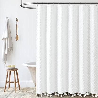 Dynamene Stall Boho Farmhouse Shower Curtain Tufted Chevron 48"x72" White