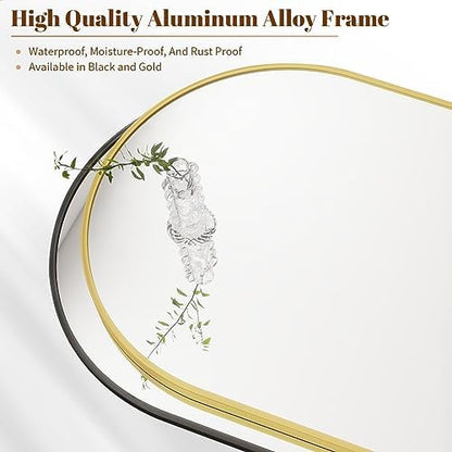BEAUTYPEAK 24"x36" Arch Bathroom Wall Mirror, Gold