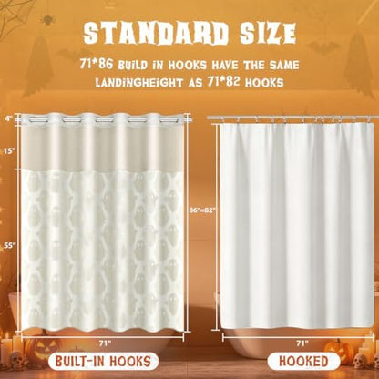 FADOTY No Hook Shower Curtain Set with Snap in Liner, Ghost, 71'' x 74''