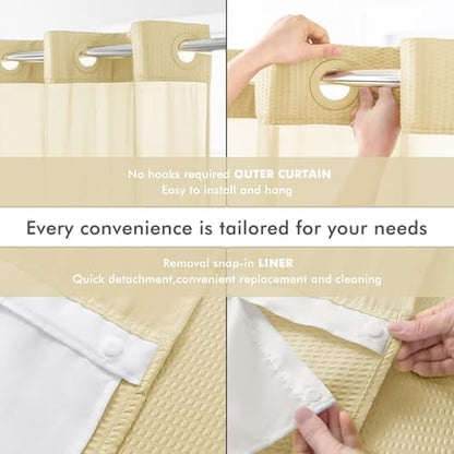 Mrs Awesome No Hook Shower Curtain with Snap-in Fabric Liner 71x74, Beige