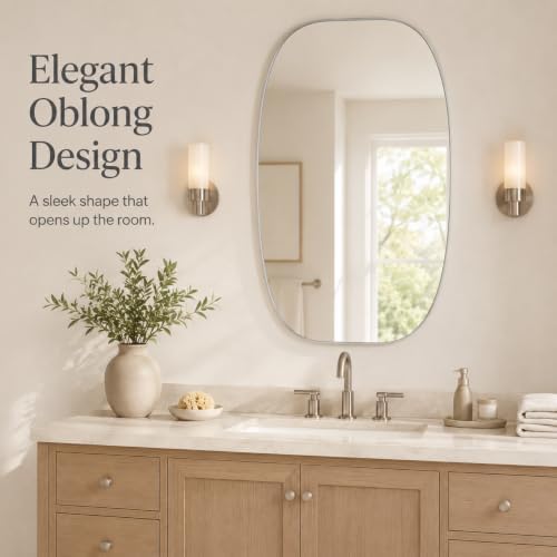 USHOWER Silver Oval Bathroom Mirror 30x48 Inch