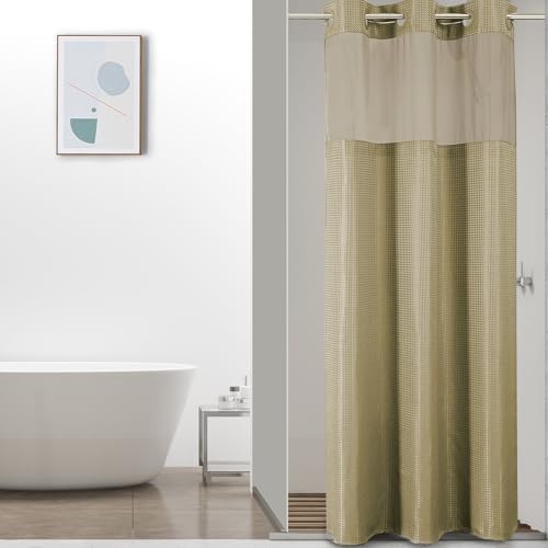 Colorful Star Beige No Hook Waffle Shower Curtain Set, 36" W x 75" L