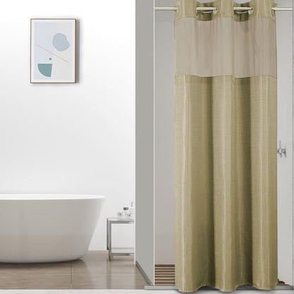 Colorful Star Beige No Hook Waffle Shower Curtain Set, 36" W x 75" L