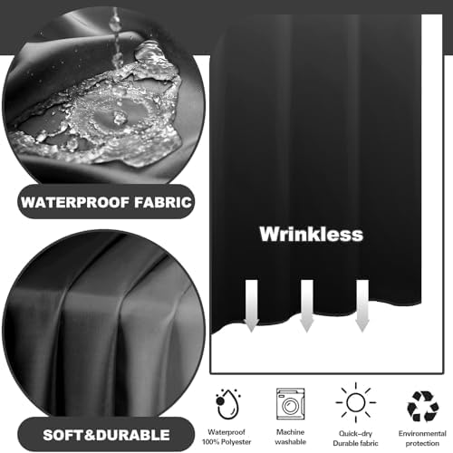 No Hook Shower Curtain and Liner Set for Bathroom, Ombre Black, 71" x 77"