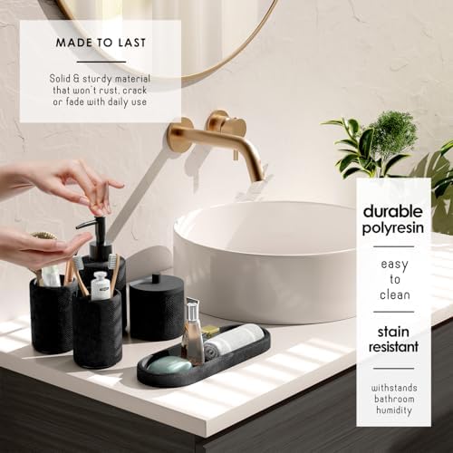 Clara Clark Black Bathroom Set - Bathroom Sets with Shower Curtain and Rugs, 26PC Bathroom Accessory Set, Shower Curtain Set with Adhesive Corner Shower Caddy Hanging & Soap Dispenser
