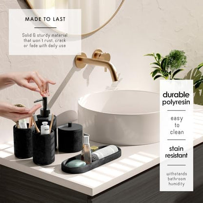 Clara Clark Black Bathroom Set - Bathroom Sets with Shower Curtain and Rugs, 26PC Bathroom Accessory Set, Shower Curtain Set with Adhesive Corner Shower Caddy Hanging & Soap Dispenser