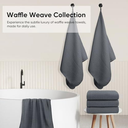 HOMEXCEL Waffle Bath Towels Set of 4 Pack, Waffle Towels for Bathroom, Grey