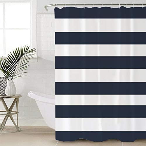Shower Curtain Bathroom Set Navy Blue and White Stripe Waterproof Shower Curtains with Grommets Hooks Classic Texture Privacy Bath Curtain for Bathtub Decor 48x72in